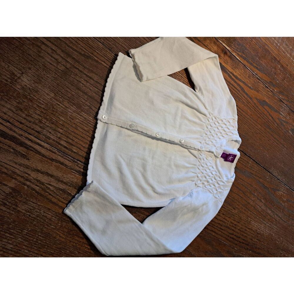 Girls 6X J Khaki White Button Front Long Sleeve Cotton Knit Sweater